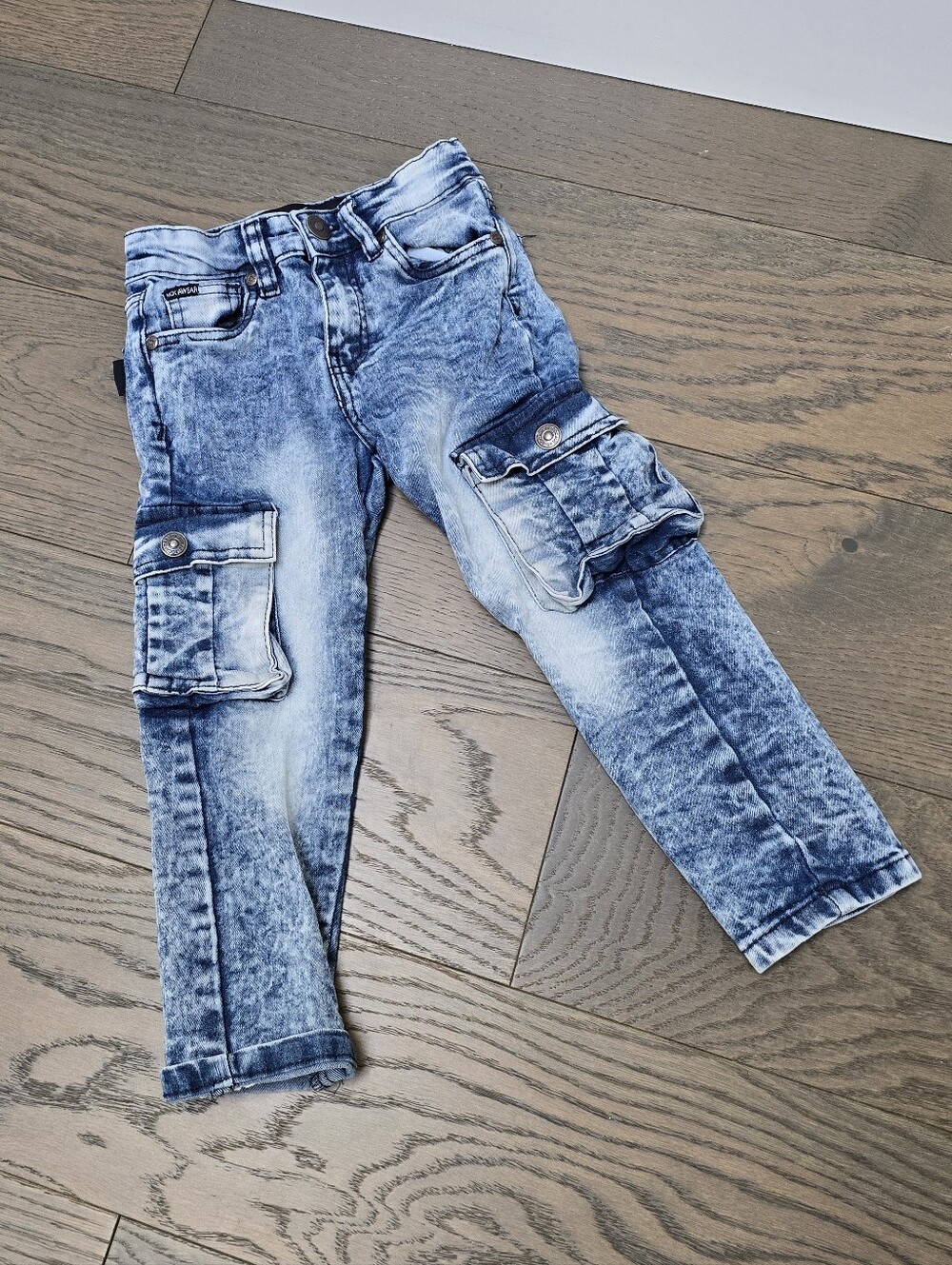 Rocawear Y2K Boys Light Blue Acid Wash Cargo Jeans Utility Streetwear Jeans 4T
